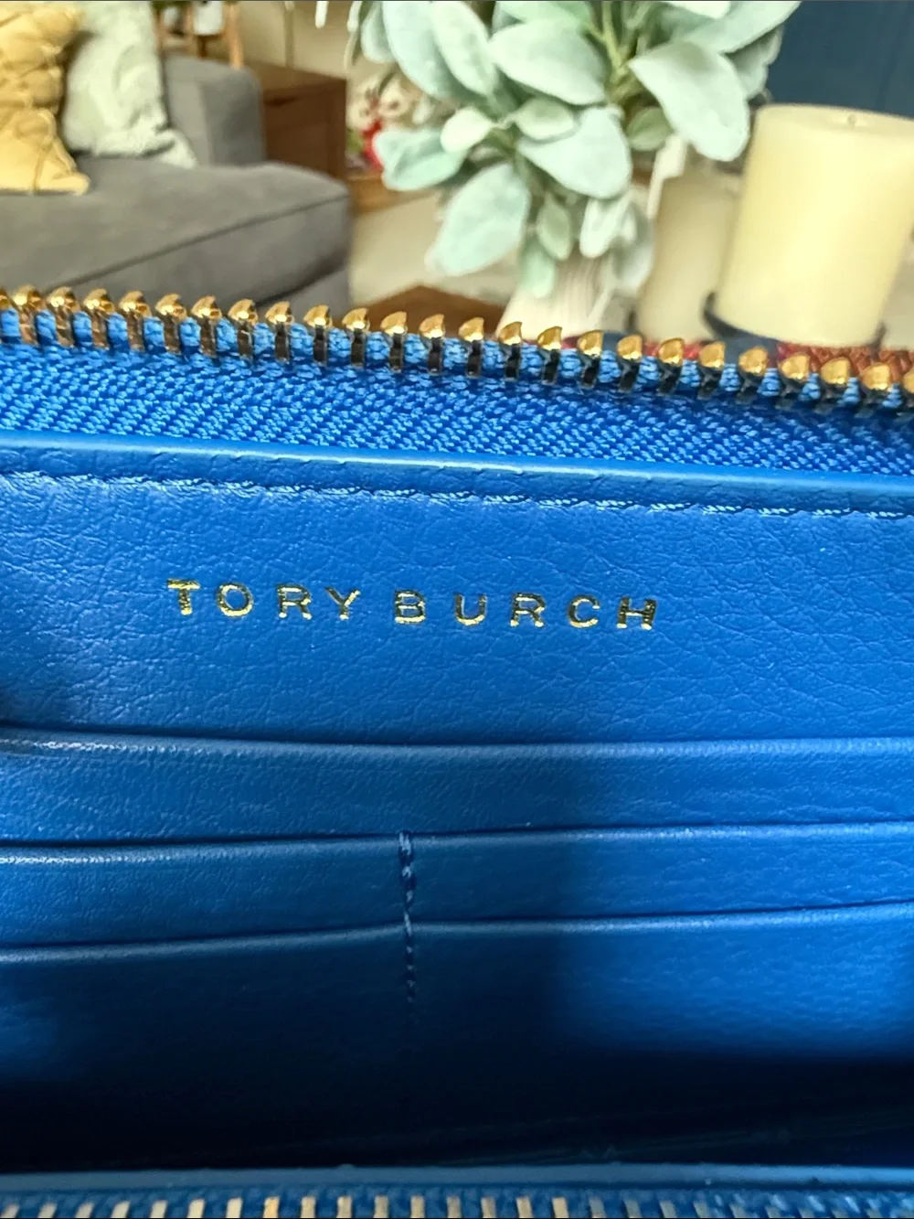 Tory Burch Bondi Blue Britten Zip Continental Wallet with Shopping Bag.